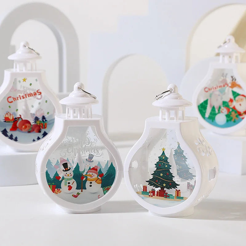 Christmas Hanging Lamp Lantern Lights Glittering Snow Globe Lantern Christmas Tree Ornaments Xmas Gifts New Year Decor Lights