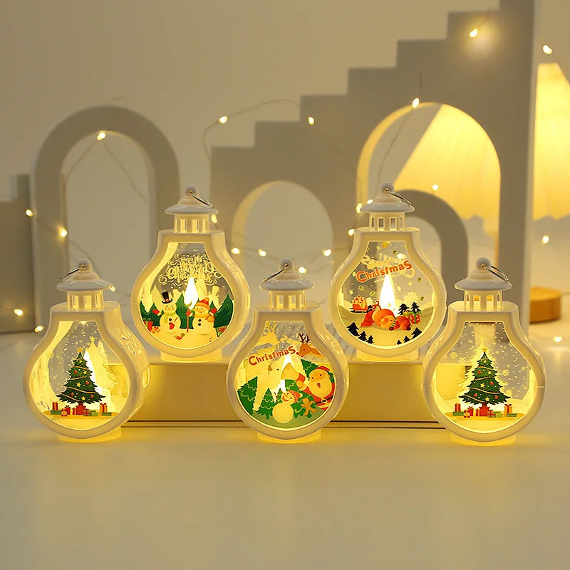 Christmas Hanging Lamp Lantern Lights Glittering Snow Globe Lantern Christmas Tree Ornaments Xmas Gifts New Year Decor Lights