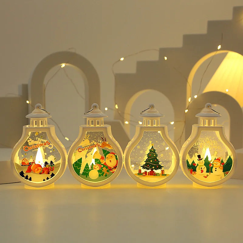 Christmas Hanging Lamp Lantern Lights Glittering Snow Globe Lantern Christmas Tree Ornaments Xmas Gifts New Year Decor Lights