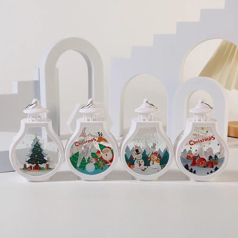 Christmas Hanging Lamp Lantern Lights Glittering Snow Globe Lantern Christmas Tree Ornaments Xmas Gifts New Year Decor Lights