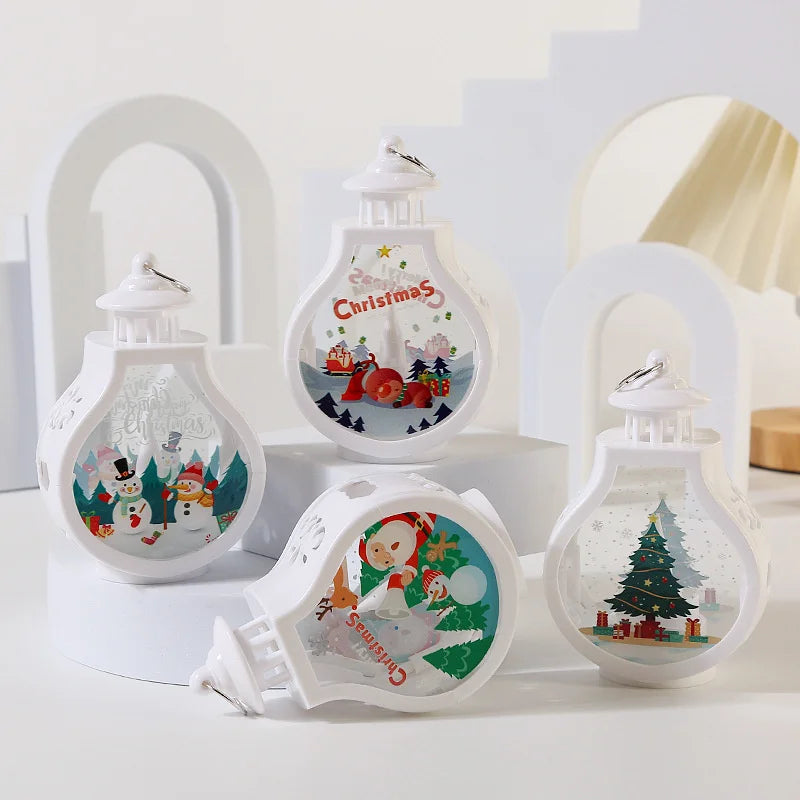 Christmas Hanging Lamp Lantern Lights Glittering Snow Globe Lantern Christmas Tree Ornaments Xmas Gifts New Year Decor Lights