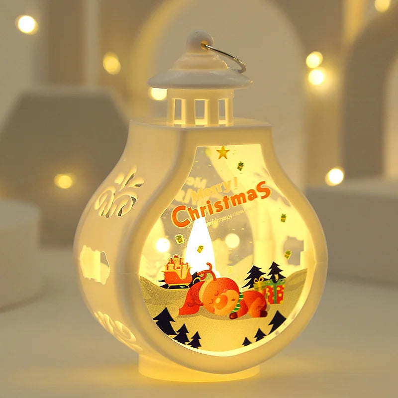 Christmas Hanging Lamp Lantern Lights Glittering Snow Globe Lantern Christmas Tree Ornaments Xmas Gifts New Year Decor Lights