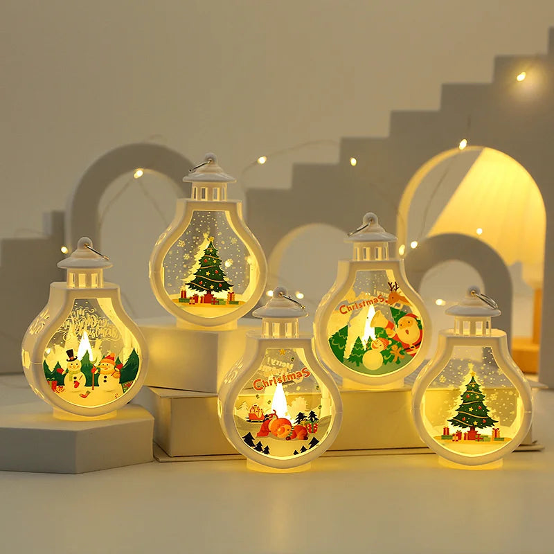 Christmas Hanging Lamp Lantern Lights Glittering Snow Globe Lantern Christmas Tree Ornaments Xmas Gifts New Year Decor Lights