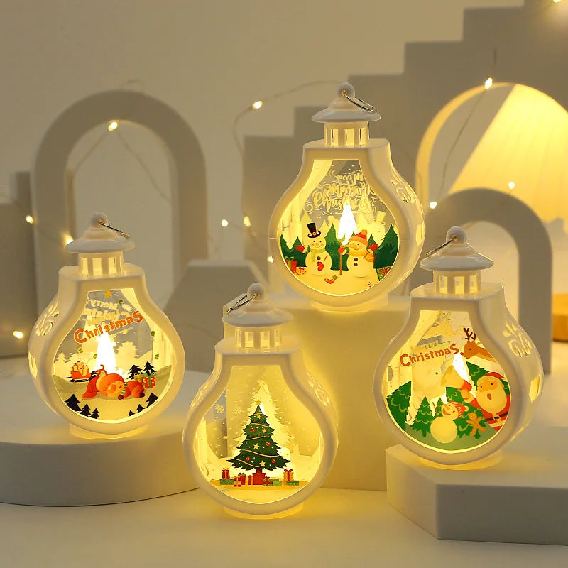 Christmas Hanging Lamp Lantern Lights Glittering Snow Globe Lantern Christmas Tree Ornaments Xmas Gifts New Year Decor Lights