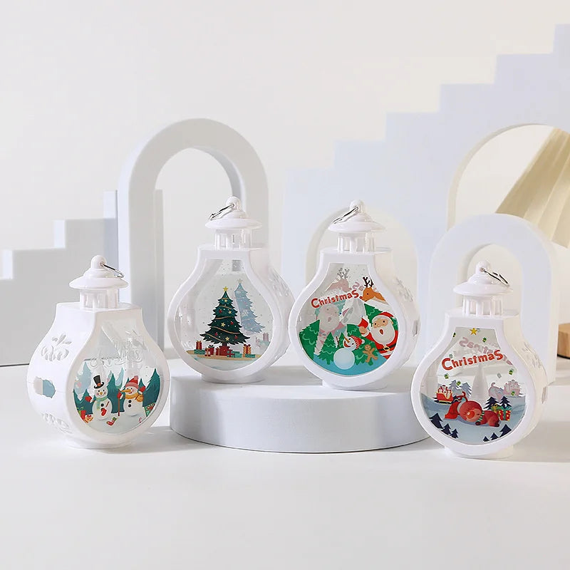 Christmas Hanging Lamp Lantern Lights Glittering Snow Globe Lantern Christmas Tree Ornaments Xmas Gifts New Year Decor Lights