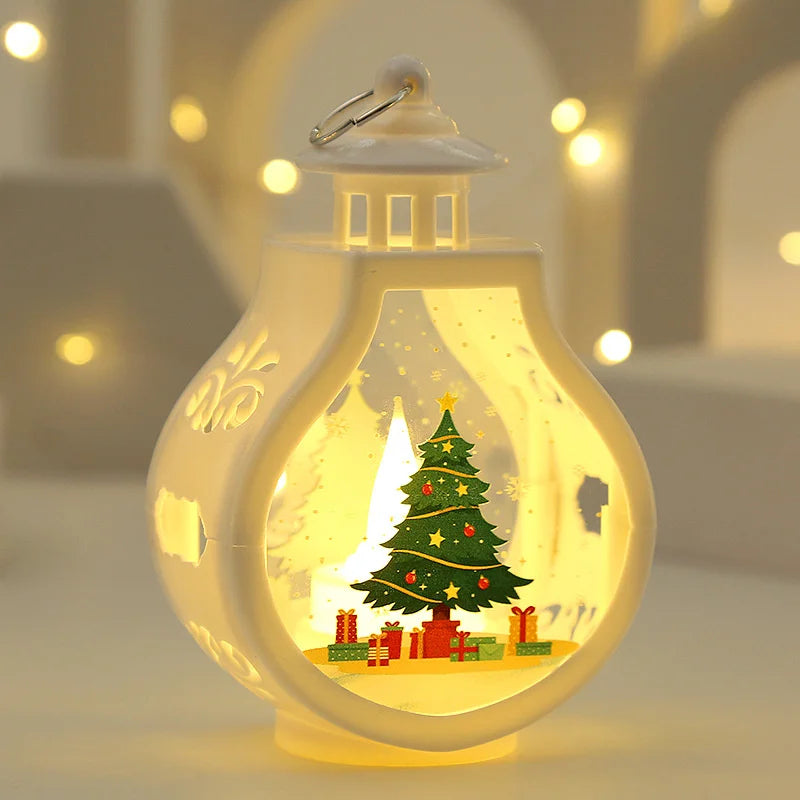 Christmas Hanging Lamp Lantern Lights Glittering Snow Globe Lantern Christmas Tree Ornaments Xmas Gifts New Year Decor Lights